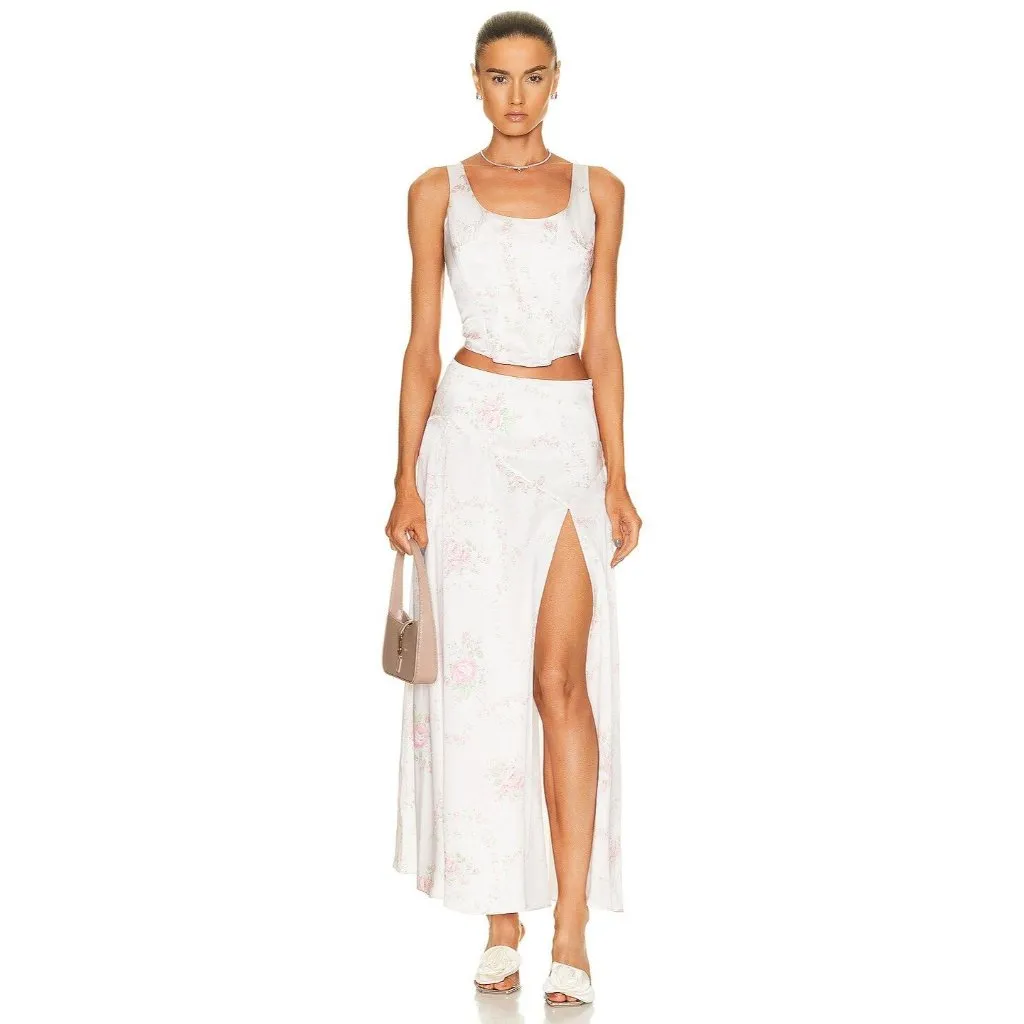 LOVESACKFANCY Ziggy Skirt in Angelic Pink 2 Satin Maxi Long Floral - Image 4