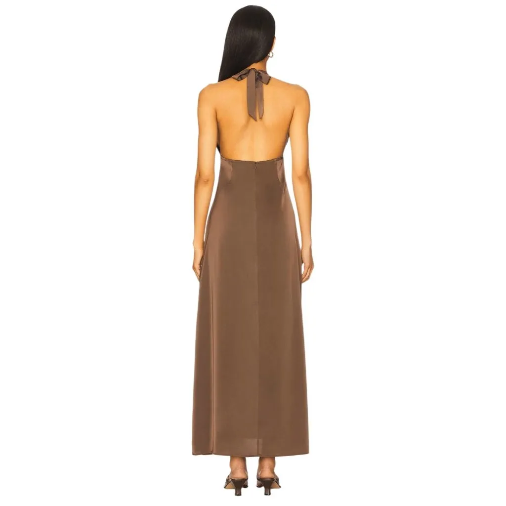 WeWoreWhat x REVOLVE Halter Deep V Maxi in Chestnut 4 Womens Long Dress - Image 2