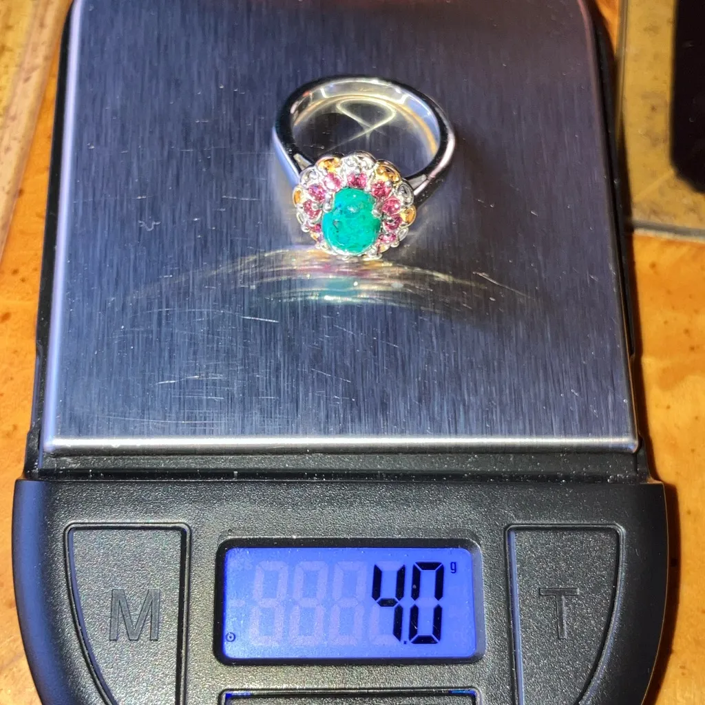 Chrysocolla Orissa Garnet Halo Ring Size 5.25 Silver - Image 9