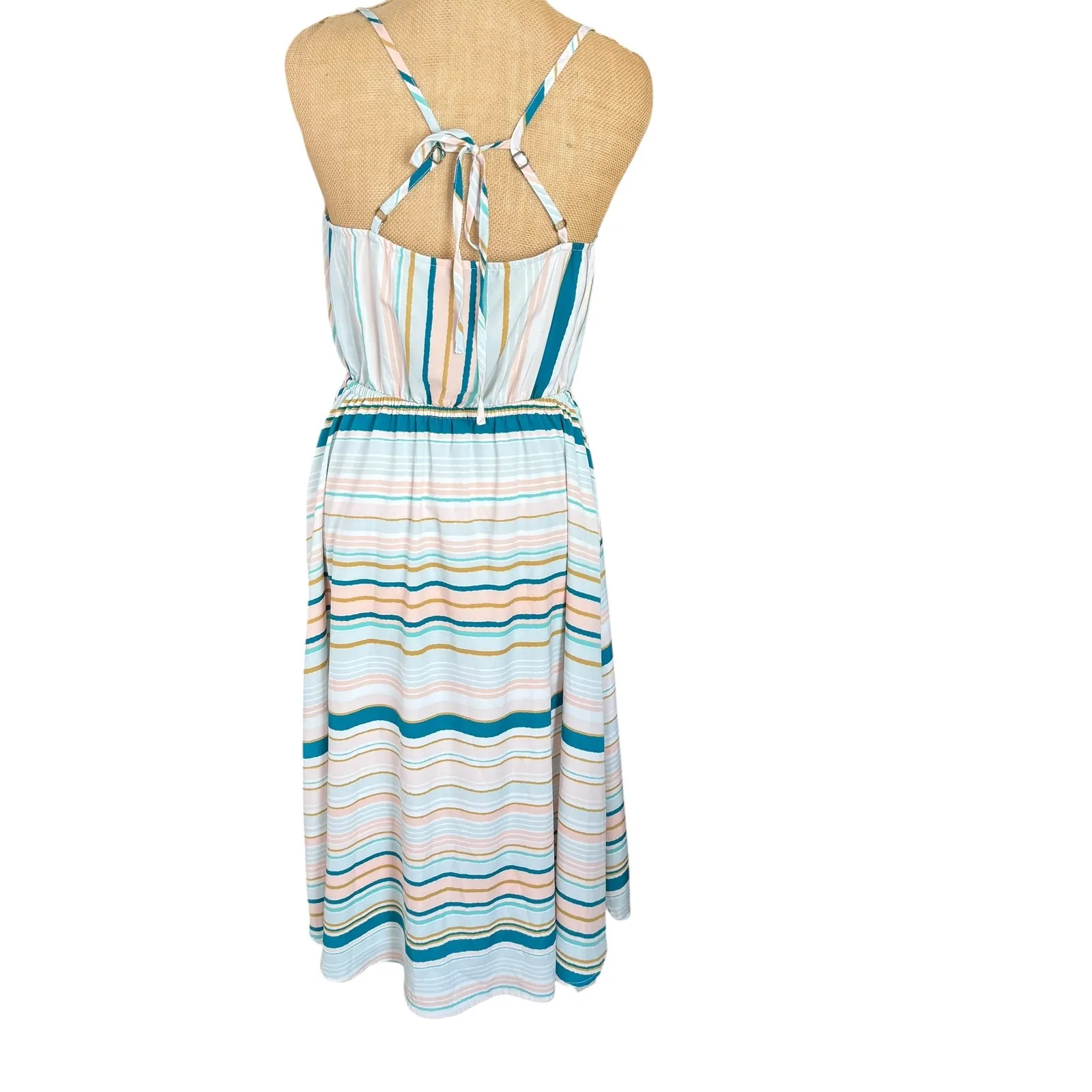 LC Lauren Conrad  Striped Button‎ Front Midi Dress Tie Back Adjustable Straps - Image 5