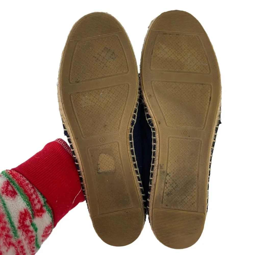TORY BURCH Weston Navy Red Canvas Slip On Flat Espadrille Sandals Size 8M - Image 14