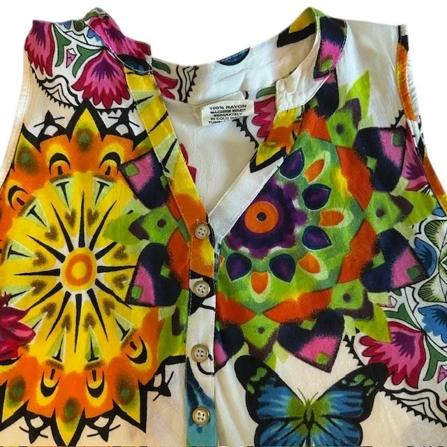 Seven Islands New York Sleeveless Dress Colorful Casual Bohemian‎ Style Sz XL White - Image 11