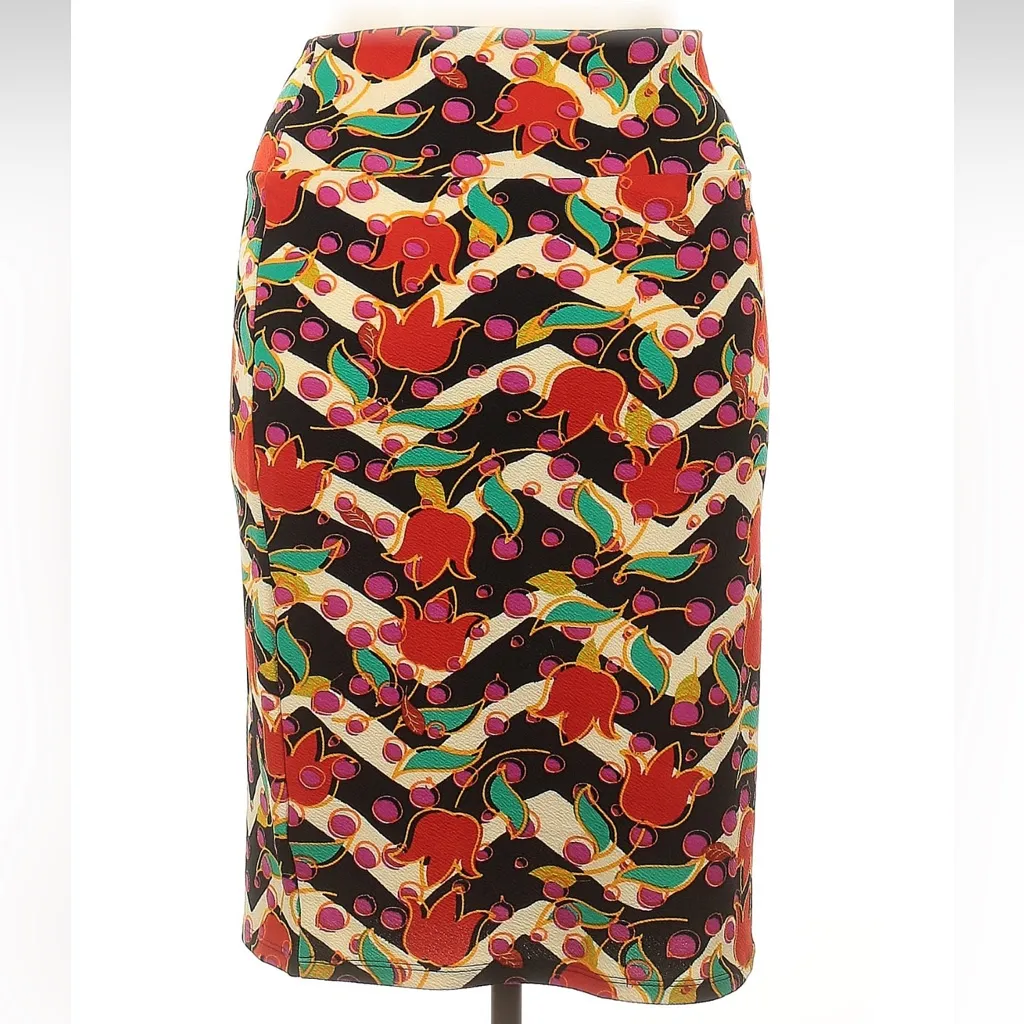 LuLaRoe Cassie Pencil Skirt Tulip Floral Zig Zag Garden Party Stretchy Size XL - Image 2