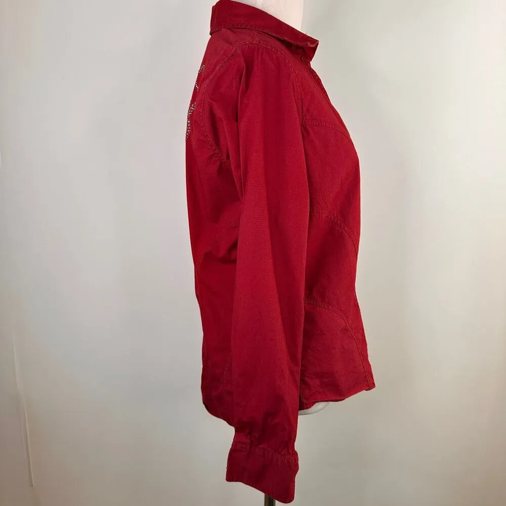 Harley-Davidson Red Zip Up Rhinestone Bling Shirt Size Small - Image 3