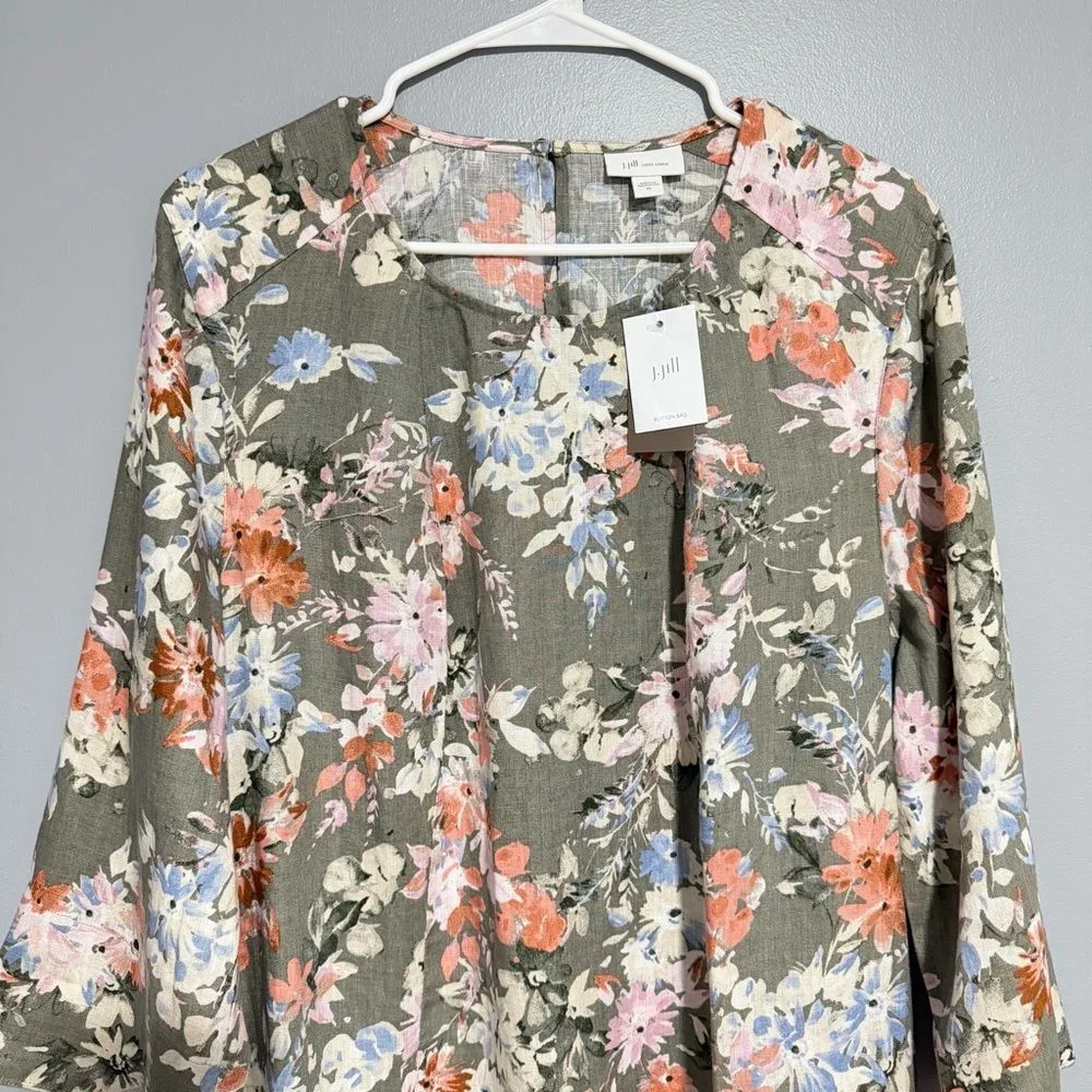 NWT J. Jill Love Linen Size XL Fresh Bloom Caraway Dress Floral Sage Pastel Green - Image 7