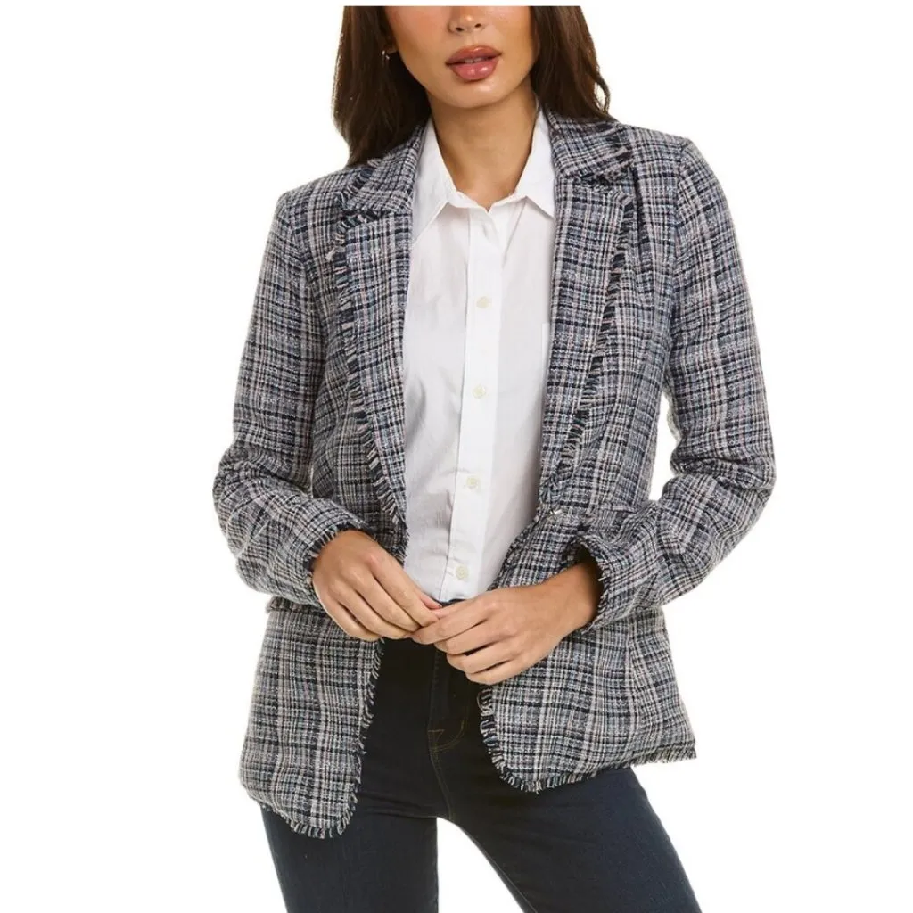 NWT LAUNDRY BY SHELLI SEGAL Fringe Tweed Blazer In Navy Multi - Image 5
