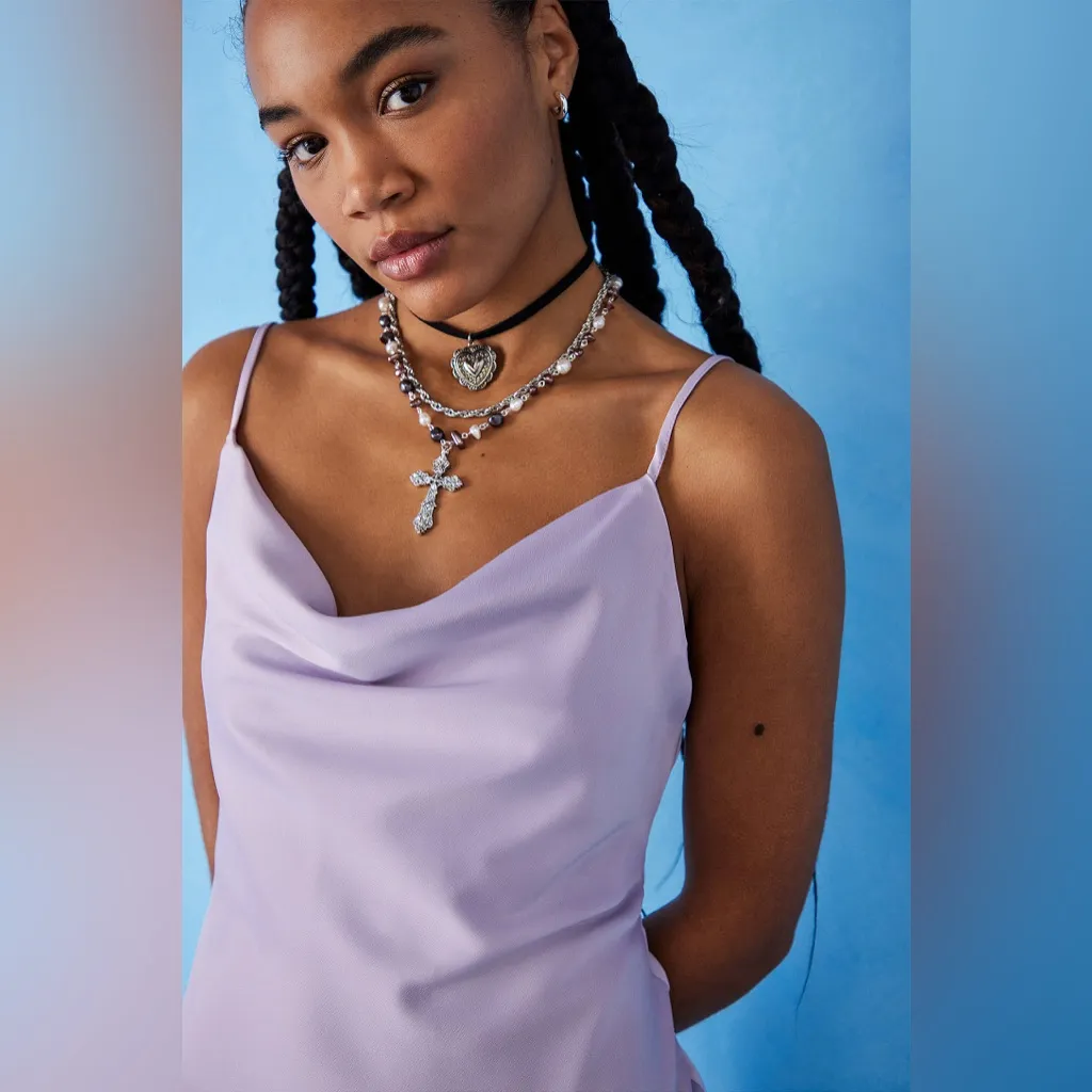 Urban Outfitters Light Before Dark Mallory Cowl Lavender Slip Mini Dress Size M - Image 3