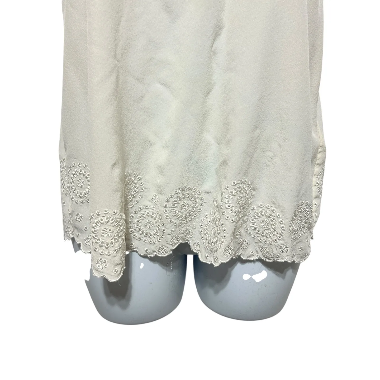 Joie Women Tank Top S Ivory Silk Eyelet Embroidered Coquette Cottage Scallop Hem - Image 4