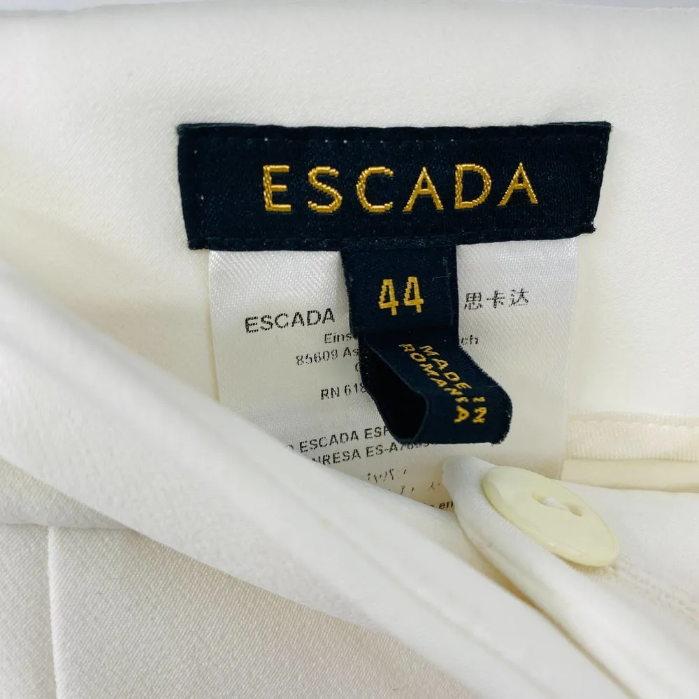 Escada Turka Buckle Hem Cropped Trousers Cream Off White Pants Flat Front Sz 14 - Image 3