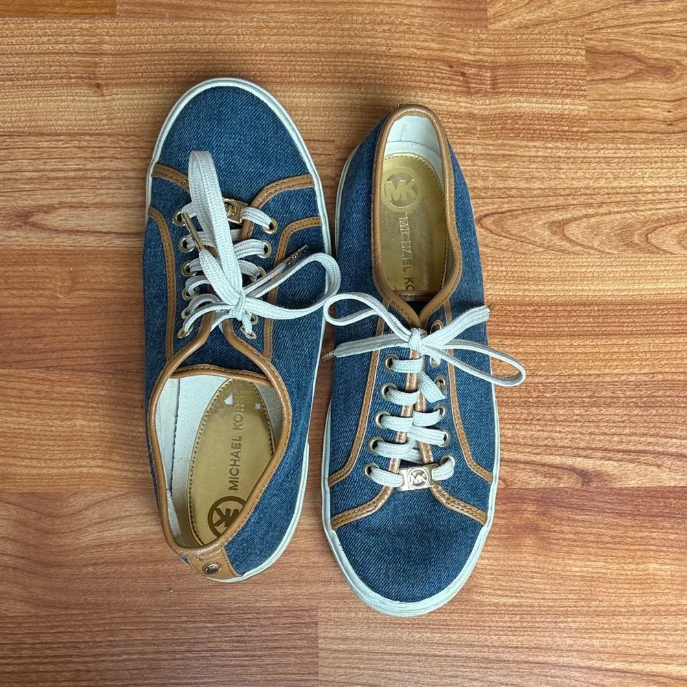 Michael Kors Blue and Brown Denim Lace-Up Sneakers Designer Logo Women's 9M 9 - Image 6
