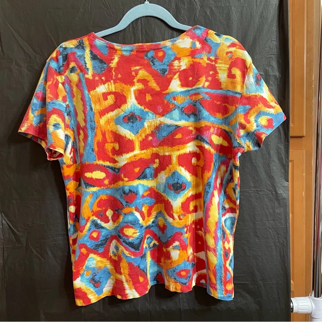 Additions by Chico's 2 Vibrant Multicolor V-Neck Top Artsy Bold Casual Chic - Image 5