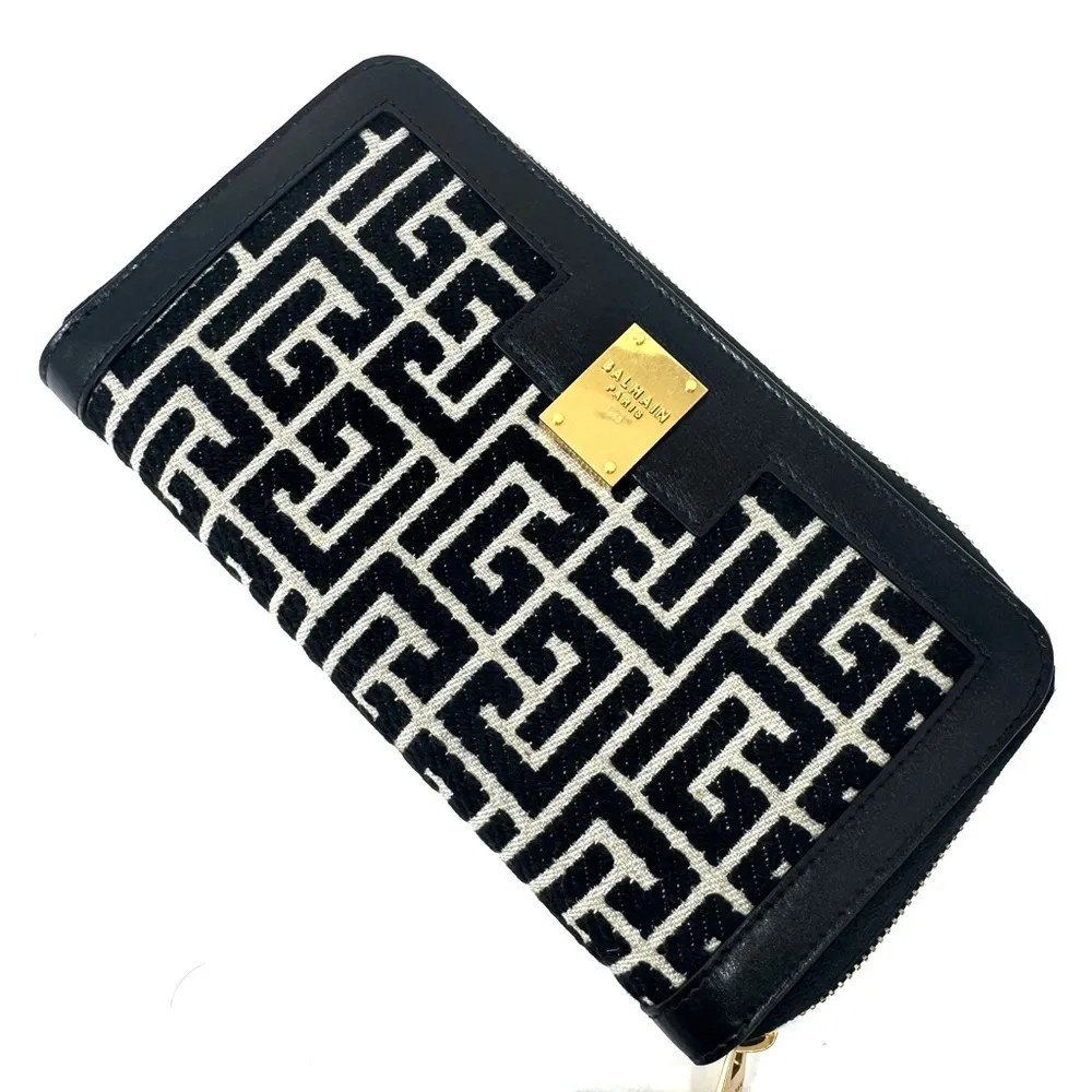 Balmain Jacquard 1945 Black Long Zip Wallet NWT - Image 7