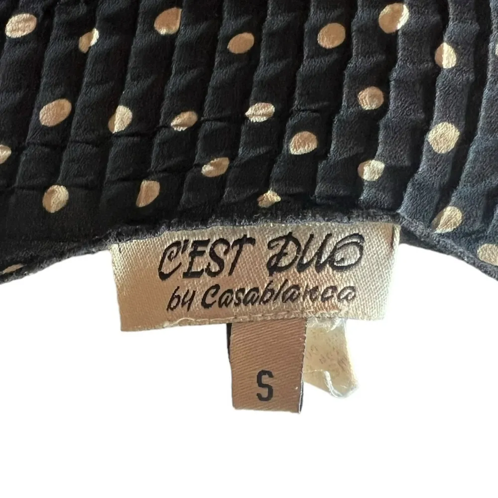 C’est Duo by Casablanca Vintage Black Fitted Blouse with Tan Polkadots Sz Small - Image 3