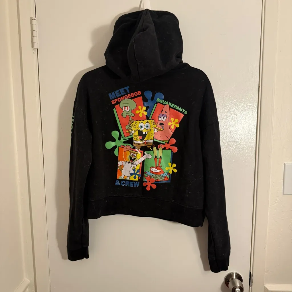 Nickelodeon SpongeBob Black Womens Medium Cropped Hoodie - Image 6