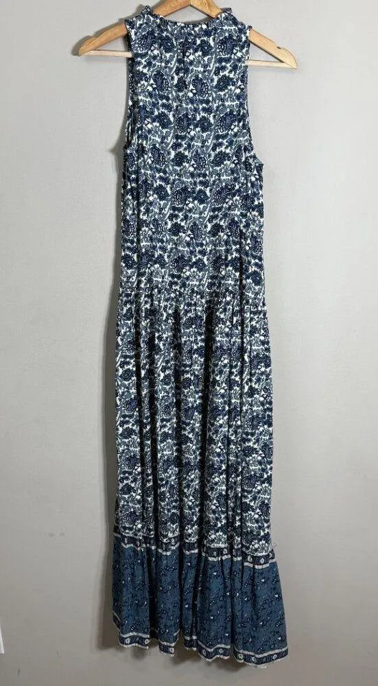 Mango Floral Paisley Print Button Up Tiered Maxi Dress Women's 2 Blue White NWT - Image 10