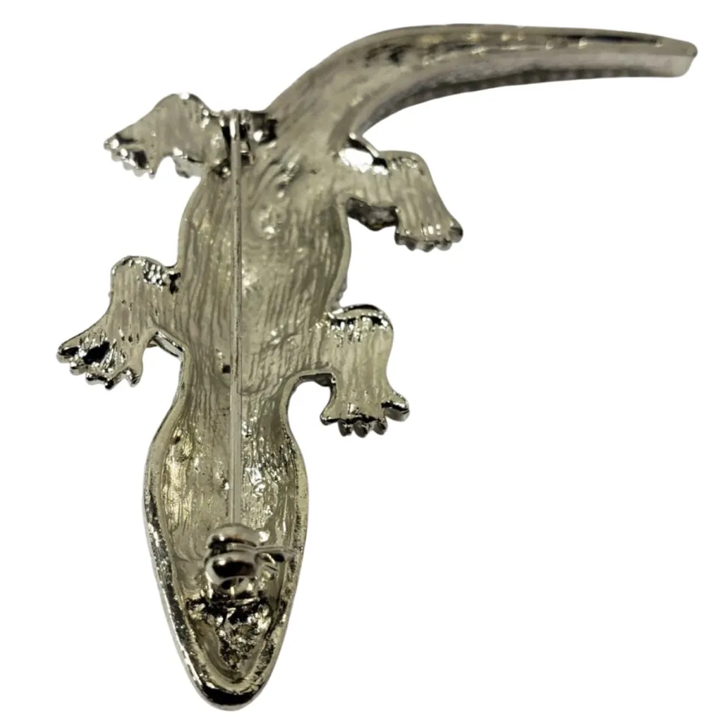 Silver Rhinestone Alligator Brooch Green eyes - Image 3