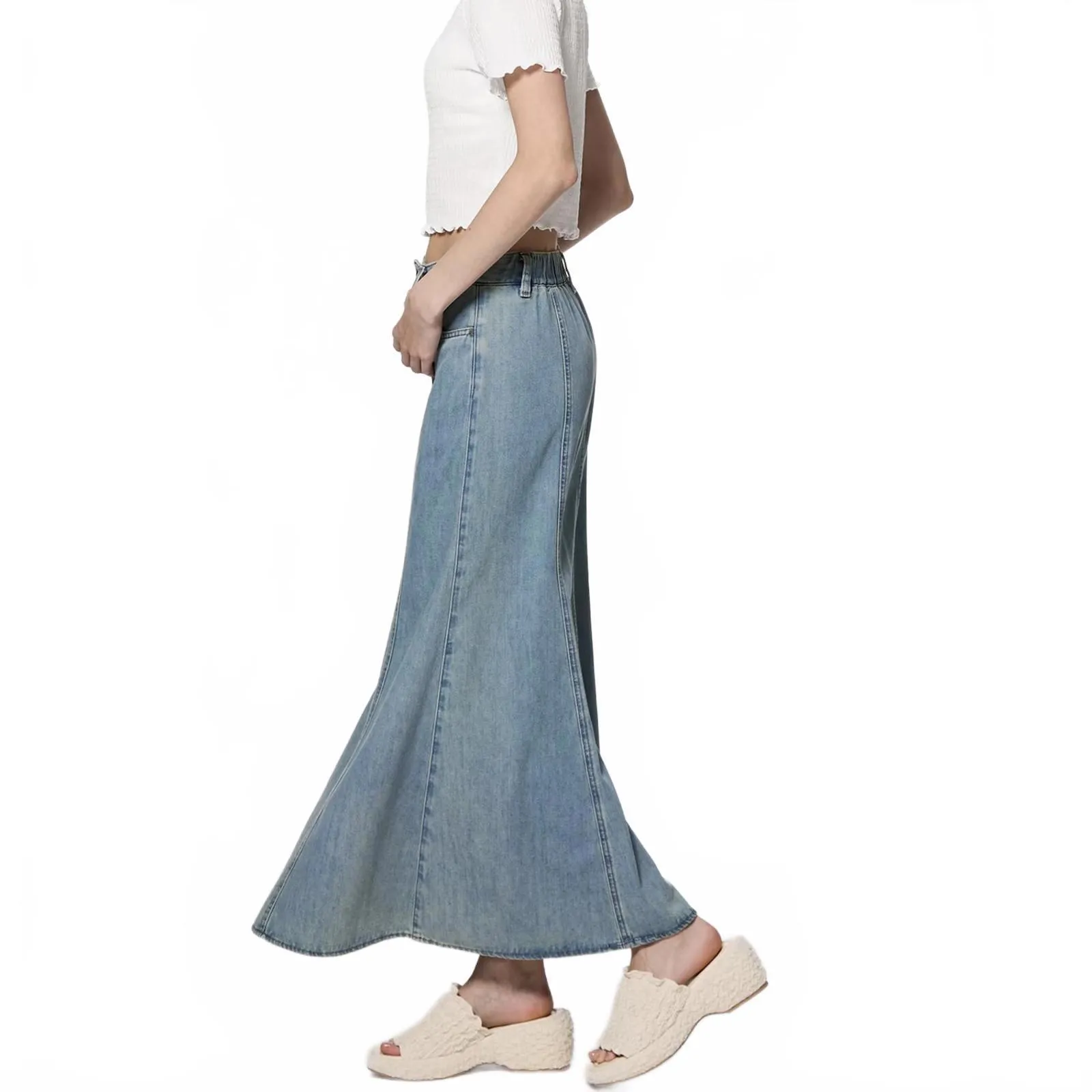 Uniqlo GU Light Denim Flared Maxi Skirt NWT Blue XS - Image 2