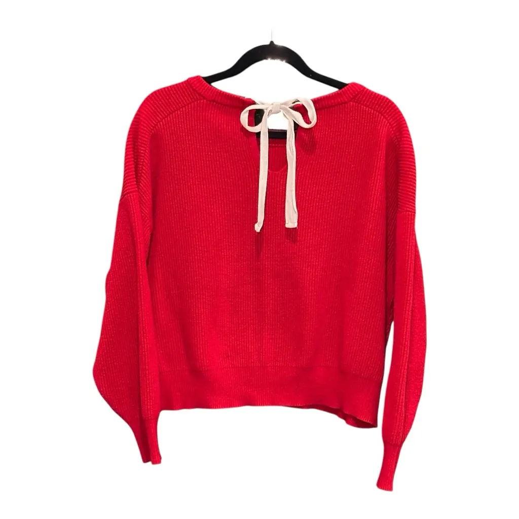 Zara Knit Red Ribbed Sweater Medium Tie Back Detail Relaxed Fit Pullover - Image 2