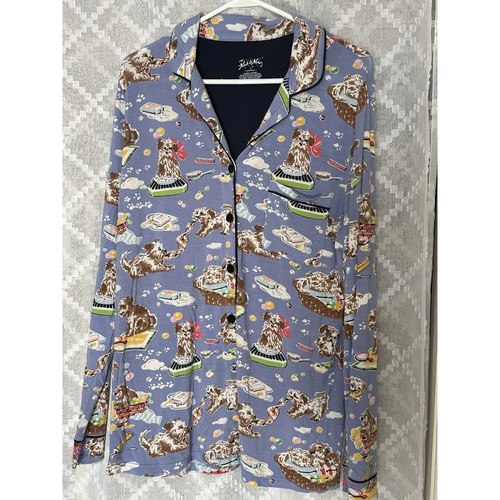 Nick & Nora Pajamas Large 2pc Set Top Pants Dogs Bathtime Bubbles Funtime - Image 5