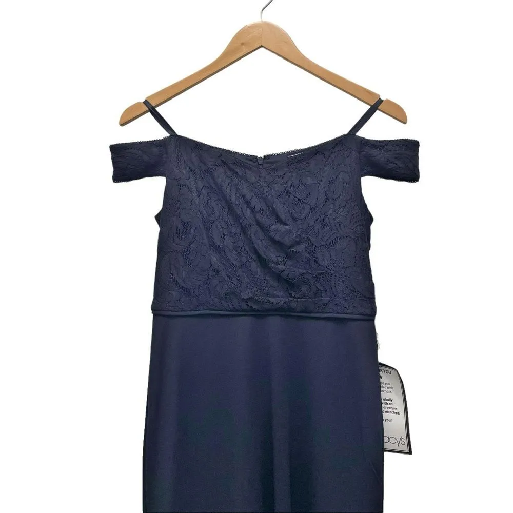 NWT Adrianna Papell Navy Blue Lace Crepe Formal Evening Gown OTS Dress Size 2 - Image 9