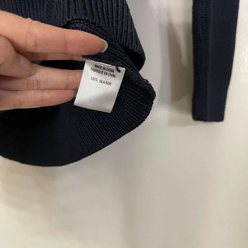 THEORY navy silk ribbed vneck knit sweater Size Small - Image 5