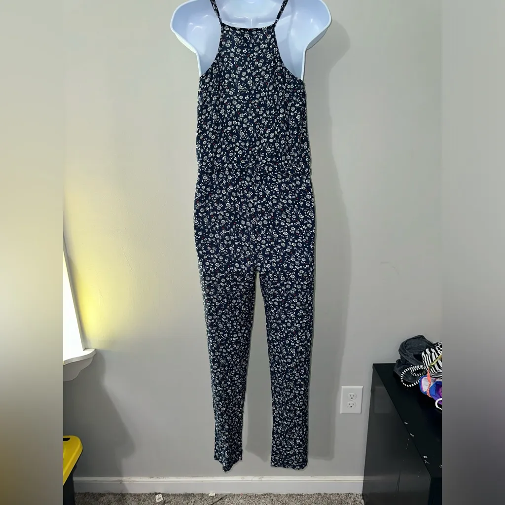 Greylin Ruffle‎ Button Front Straight Leg Spaghetti Strap Jumpsuit Floral Size S - Image 4