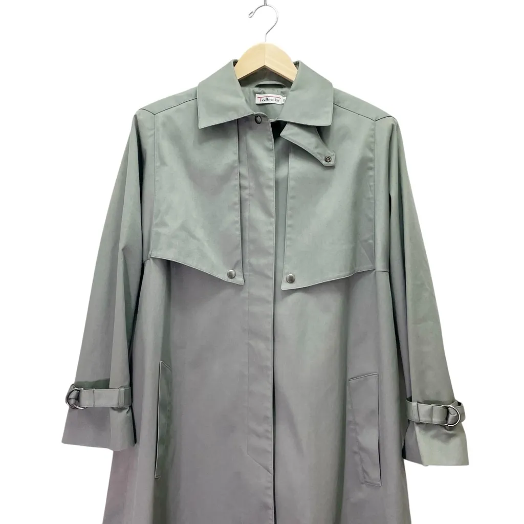 Vintage Talbots Made in USA Sage Green Long Trench Coat Belted ILGWU Union Sz 10 - Image 6