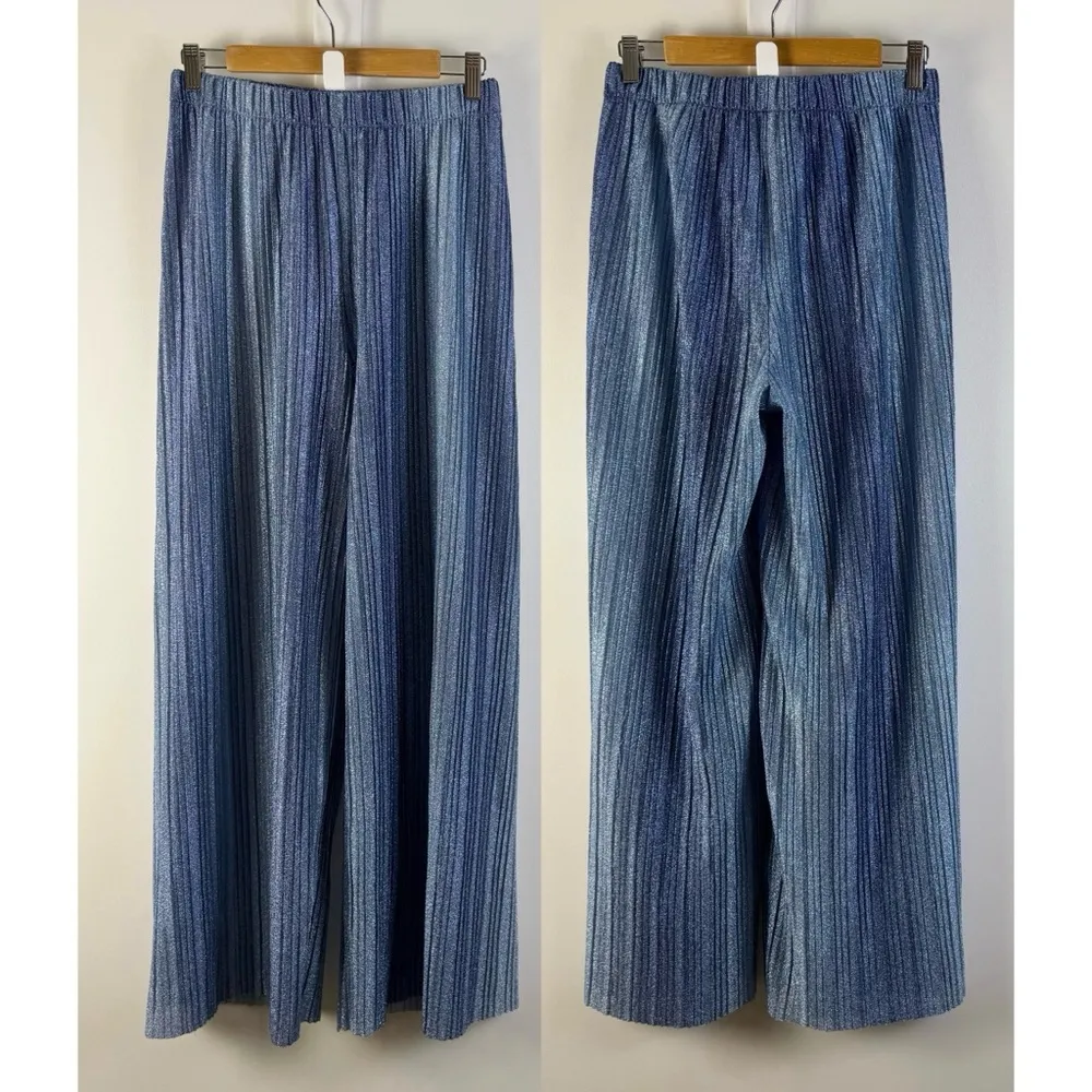 Urban Outfitters Renewal Parties Remnants Shimmer Plisse Pant Medium Wide Leg - Image 3