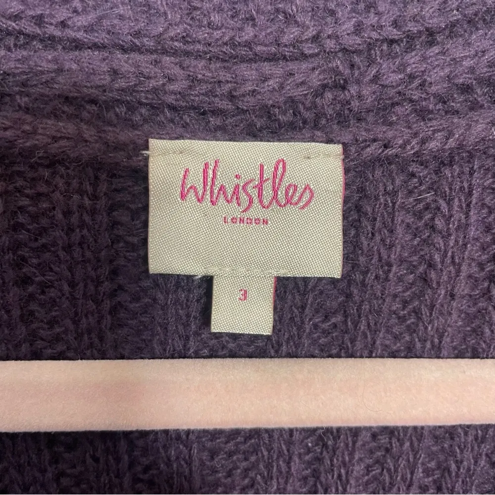 Whistles London Knit Sweater Cardigan Lambswool Cashmere Angora blend Purple Size L - Image 5