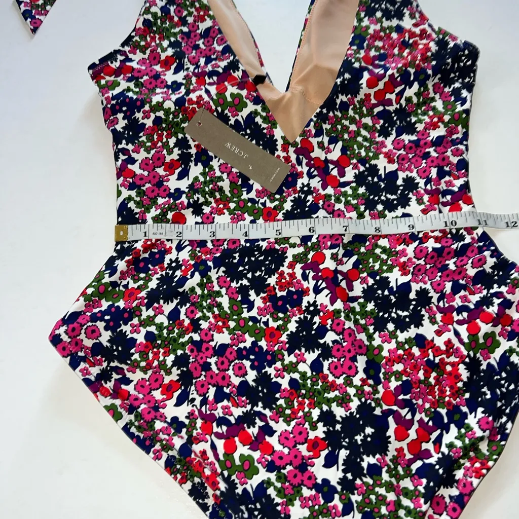 J Crew Tie-Shoulder One-Piece Swimsuit in Watermark Floral Print Size 2 - Image 4