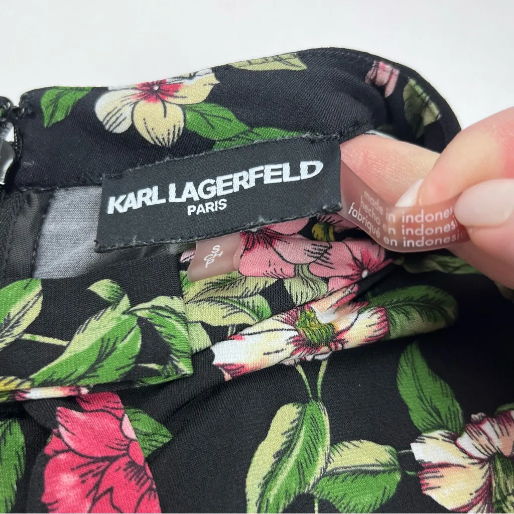 Karl Lagerfeld Paris Womens Size Small Black Floral Print‎ Bow Neck Top Blouse - Image 3