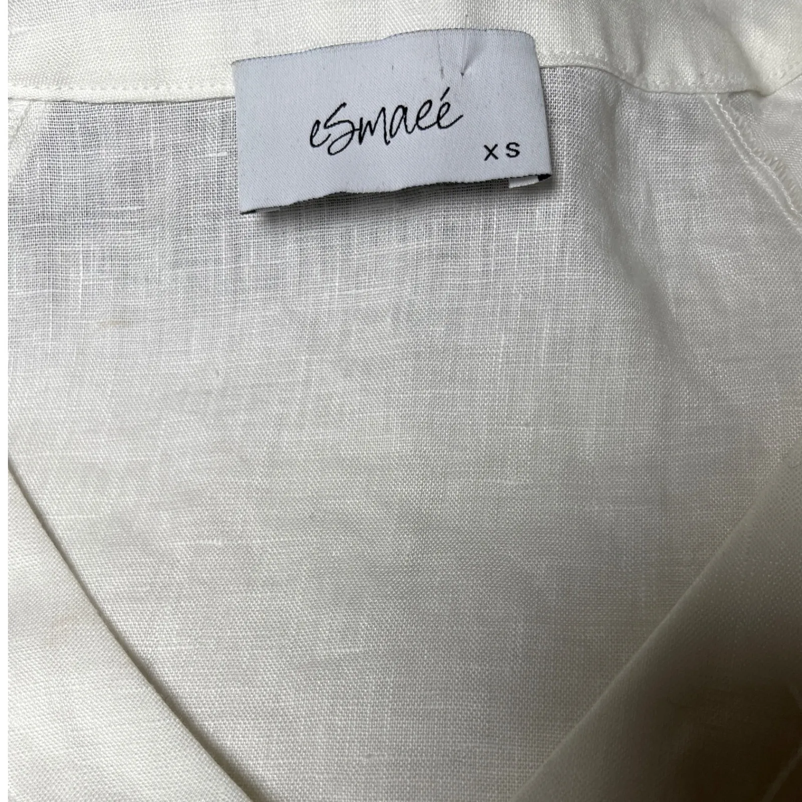 Esmaee 100% Linen Glow Blouse XS White Balloon Sleeve Peasant‎ Top Coastal Chic - Image 7