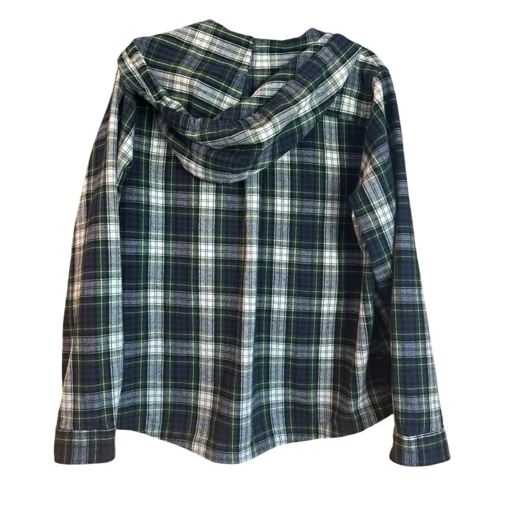 L.L. Bean Womens Scotch Plaid Flannel Shirt Large Zip Hoodie Jacket Tartan Blue - Image 3
