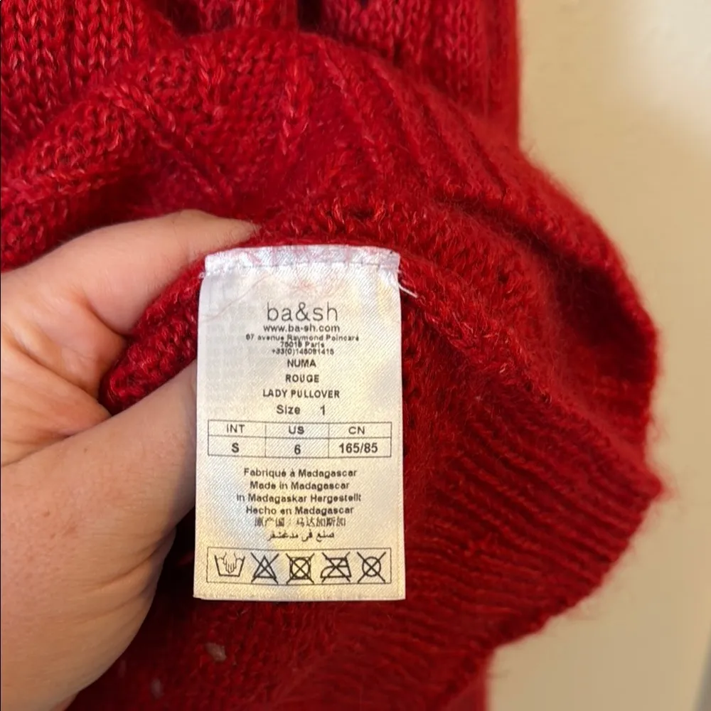 ba&sh Numa Rouge Lady Pullover Cable Eyelet Crew Neck Sweater Red US 6 Small - Image 10