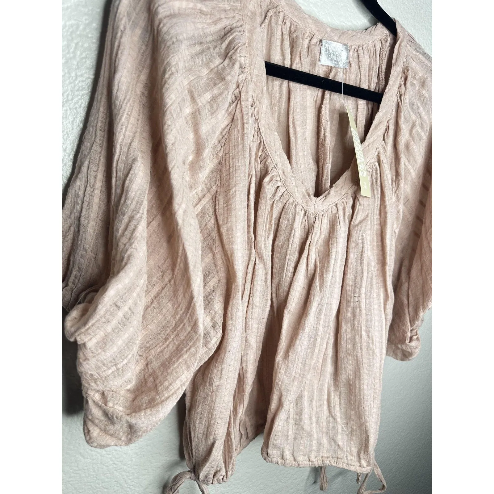 NEW Heroes & Dreamers Blouse Womens Small Pink Boho Peasant Cotton Gauze Top - Image 2