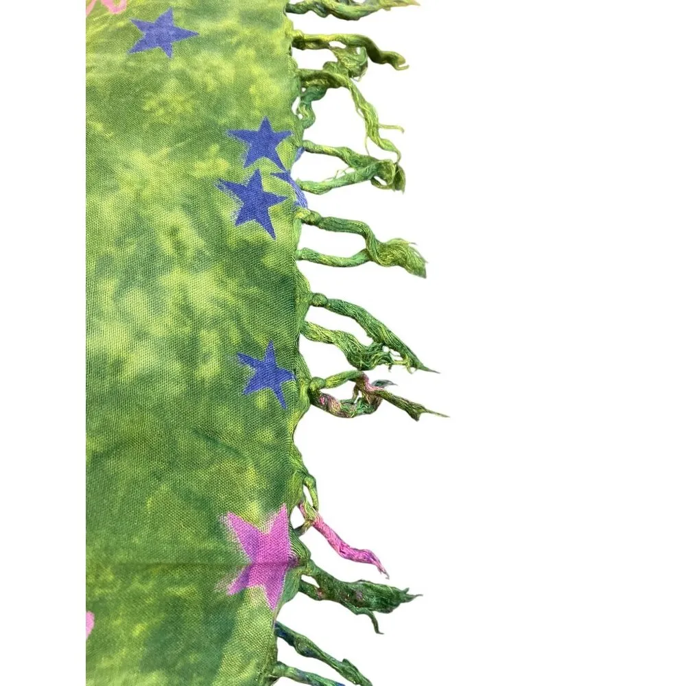 Celestial Print Green Purple Fringed Shawl Wrap Astrology Sun Moon 68" x 45" - Image 4