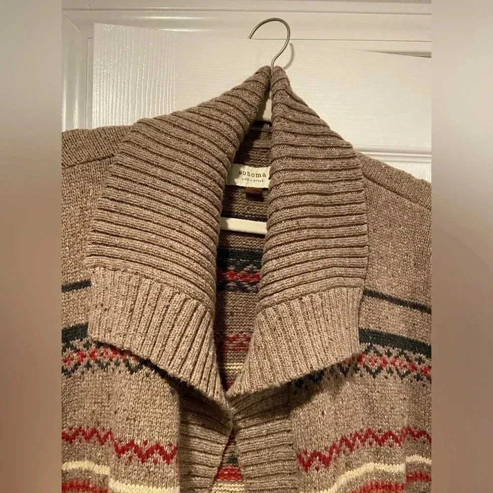 Sonoma Brown Striped Short Sleeve Knit Open Front Cowl Neck Cardigan Size XL - Image 3