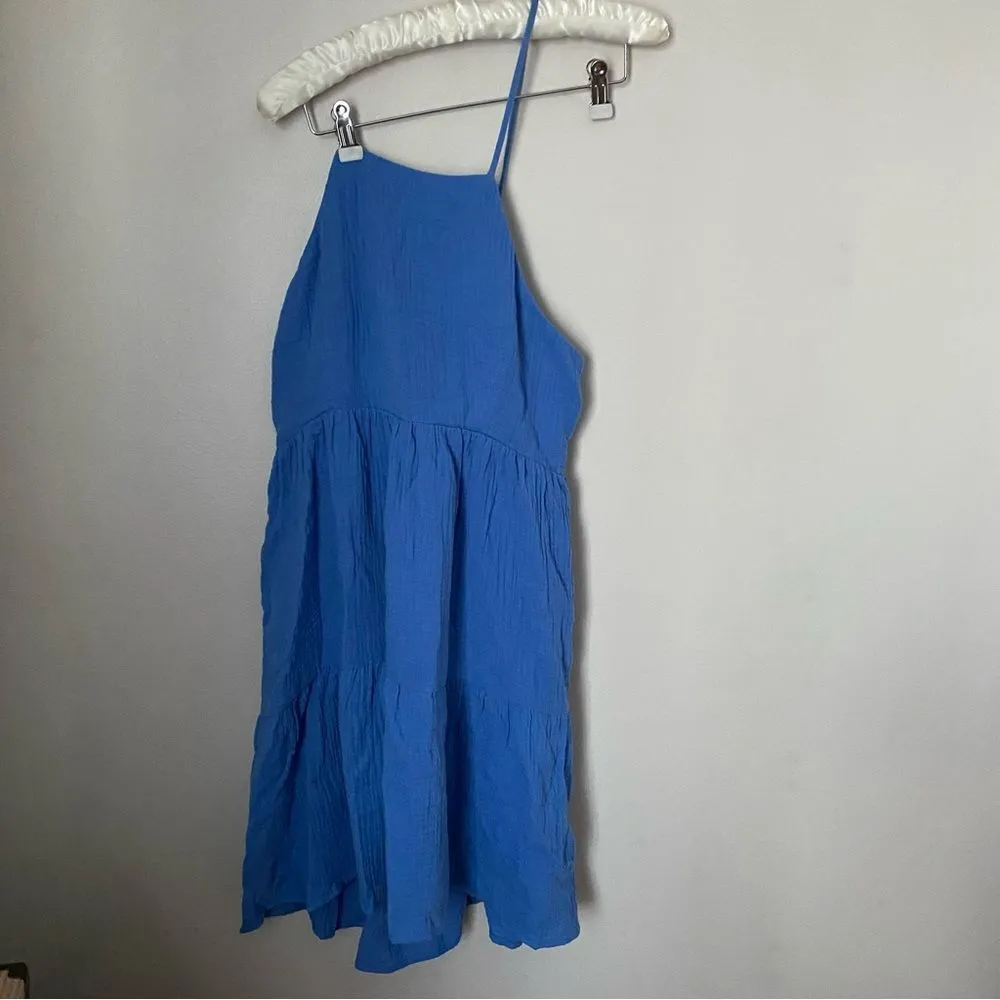 Socialite Dress Open Back Mini Blue Solid Textured Casual Neutral Summer Sun - Image 10