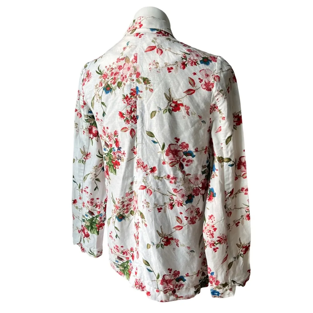 Current Air Linen Blend Floral Print Open Front Blazer, Sz S - Image 7