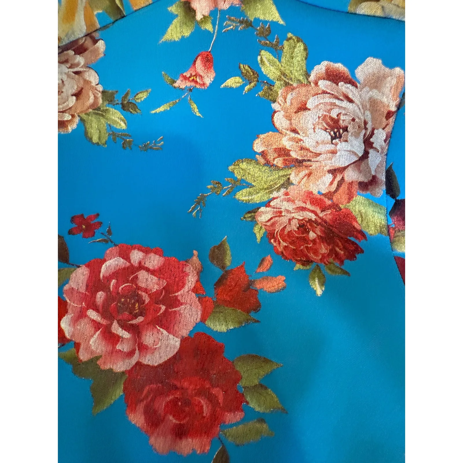 Betsey Johnson Floral Print Dress V Neck Cap Sleeve Party Cocktail Blue Size 8‎ - Image 9