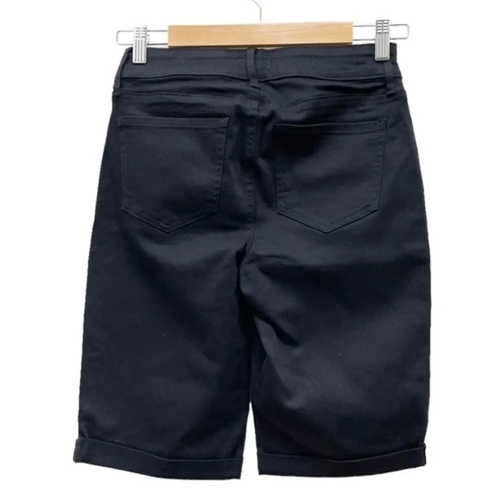 NYDJ Briella Black Denim Roll Cuff Snap Fly Long Bermuda Shorts Women’s Size 00 - Image 3