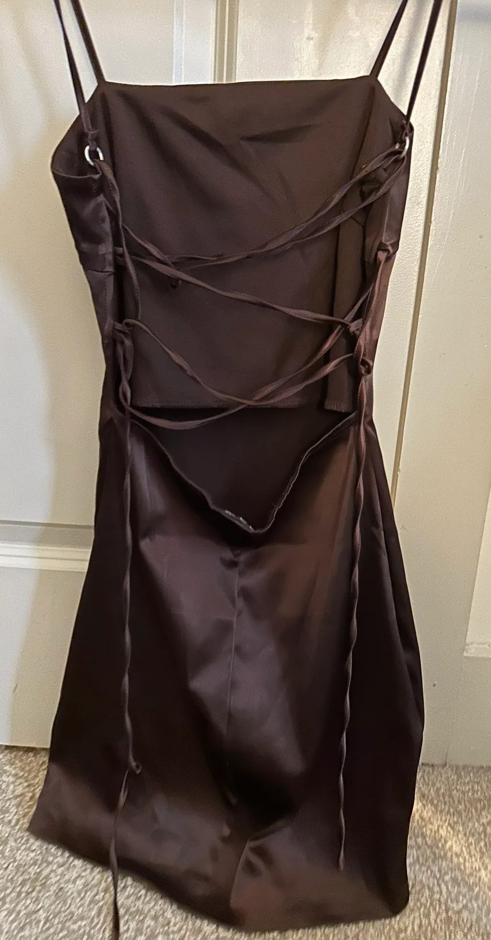 Brown Satin Mini Dress - Image 2