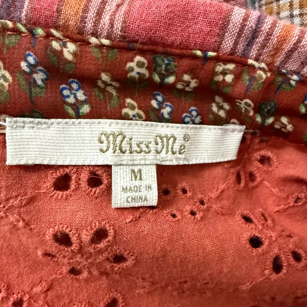 Miss Me Plaid Button-Up Shirt Size M Red Orange - Image 8