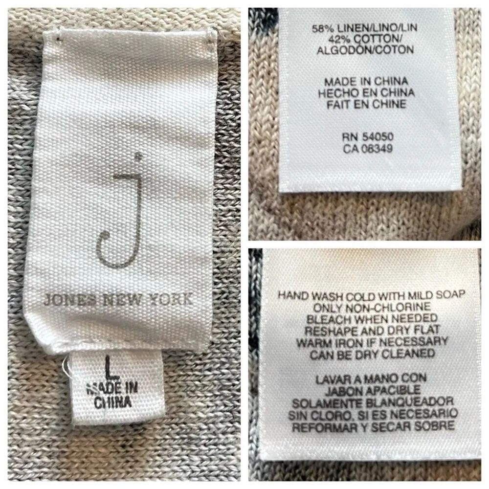 Jones New York Sweater Tunic Linen Crew Neck 3/4 Sleeves Leopard Women’s Size L - Image 9