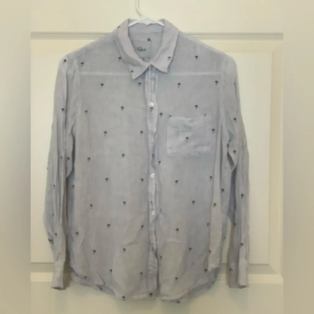 Rails Charli Button Down White with Mini Blue Palms on Royal Stripe - size S - Image 2