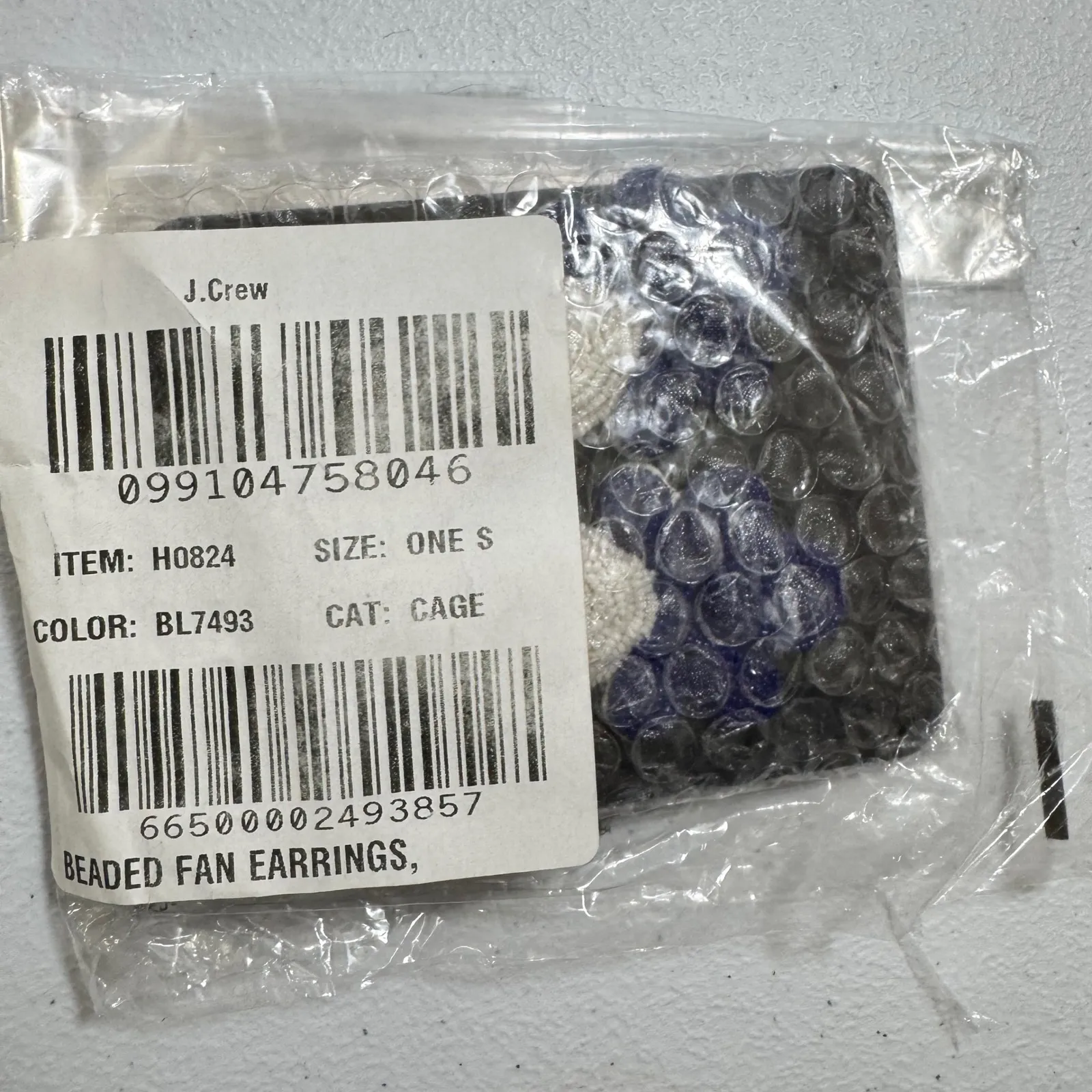 J Crew Beaded Fan Earrings White Royal Blue Statement Dangle NEW - Image 3