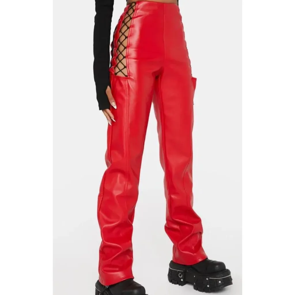 The Kript  Red Jaxon Vegan Leather Pants - Image 5