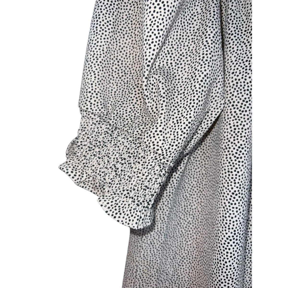 Adrianna Papell Black White Dot Smocked Puff Sleeve Tie Neck Blouse Women’s M - Image 3