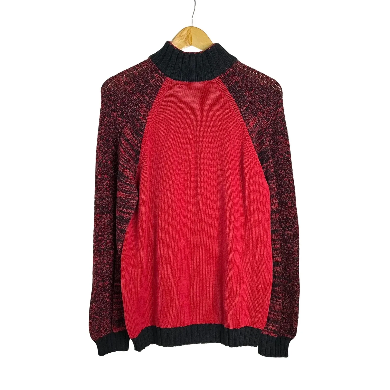 Cotton Country XL Cable Knit Sweater Red Black 1/4 Zip Cozy Classic Cottagecore - Image 5