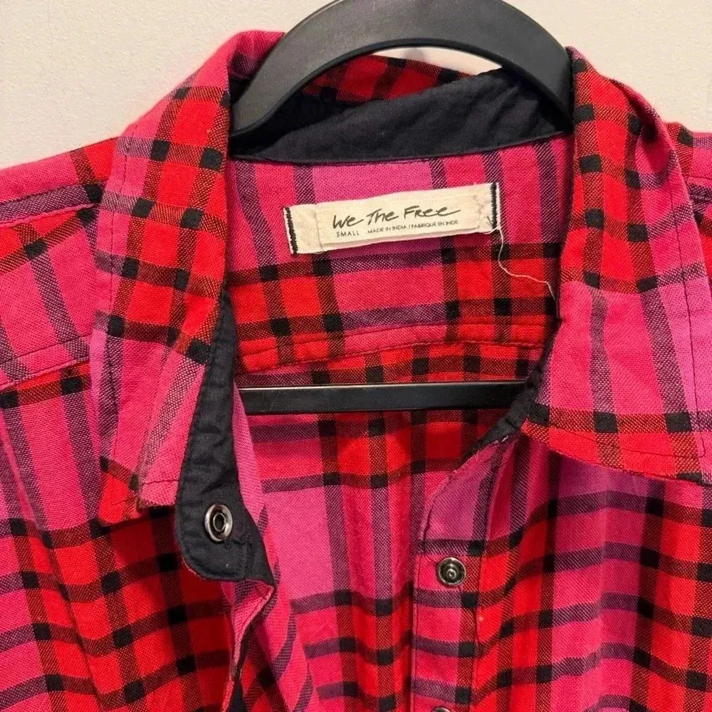 Free People pacific dawn red plaid button down shirt s - Image 5